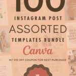 $1 DEAL 100 Instagram Templates Canva Post Assorted Bundle