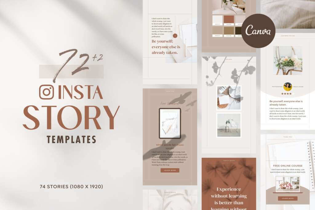 Instagram Story Reel Template Canva - Editable Clean Minimum Beige Brown Carousel IG Social Media Post Pack - Quotes, Notification, CTA