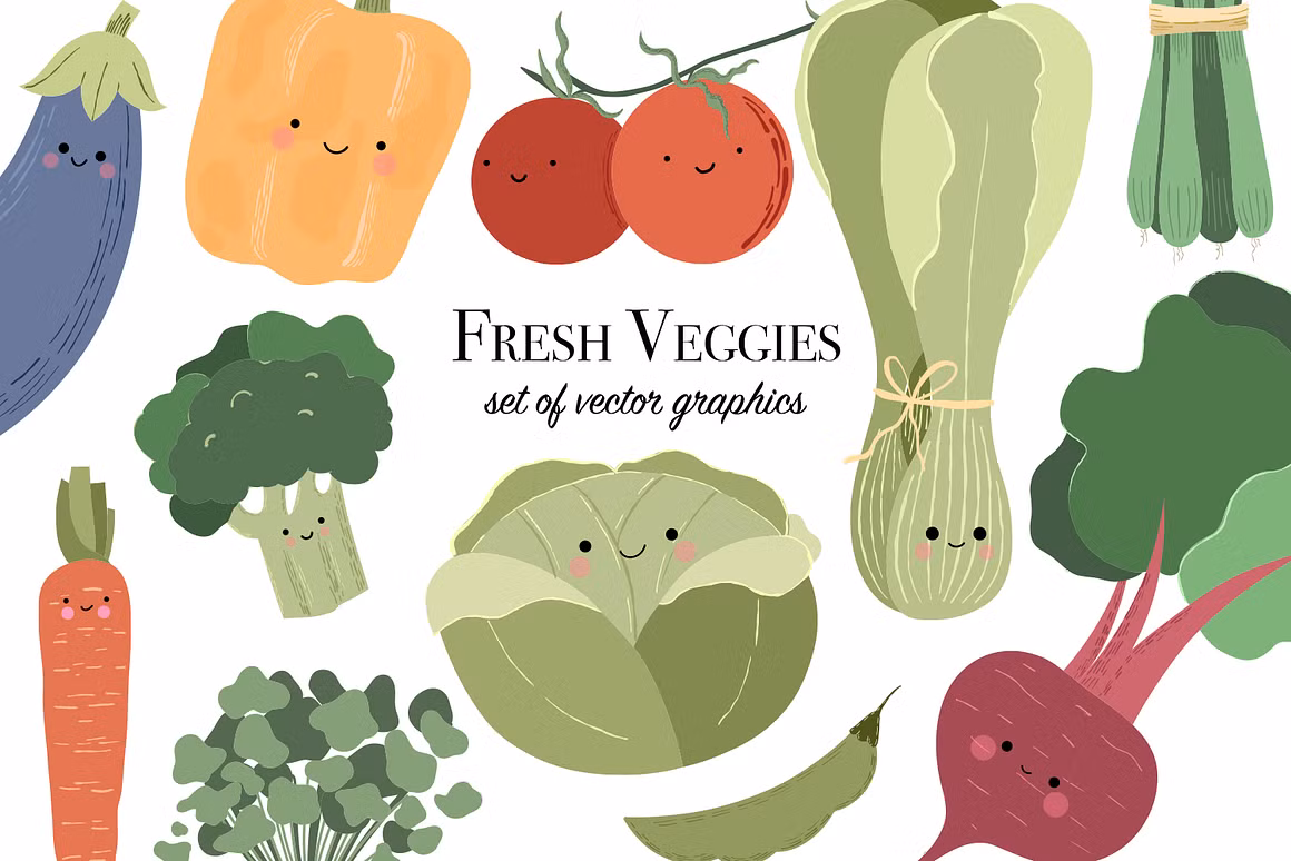 Fresh vegetables vector set