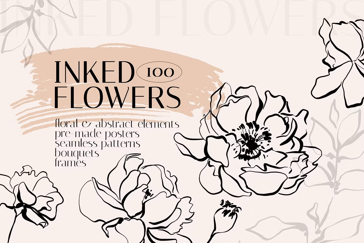 INKED FLOWERS line art set