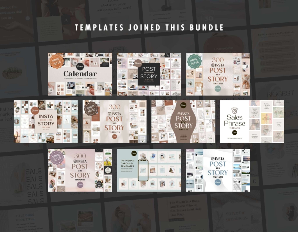 100 Instagram Template Canva Post Assorted - Engagement Animated Social Media Bundle - Quotes, Notification, CTA