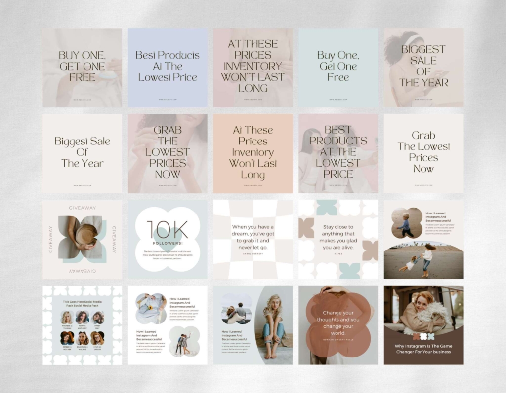 100 Instagram Template Canva Post Assorted - Engagement Animated Social Media Bundle - Quotes, Notification, CTA