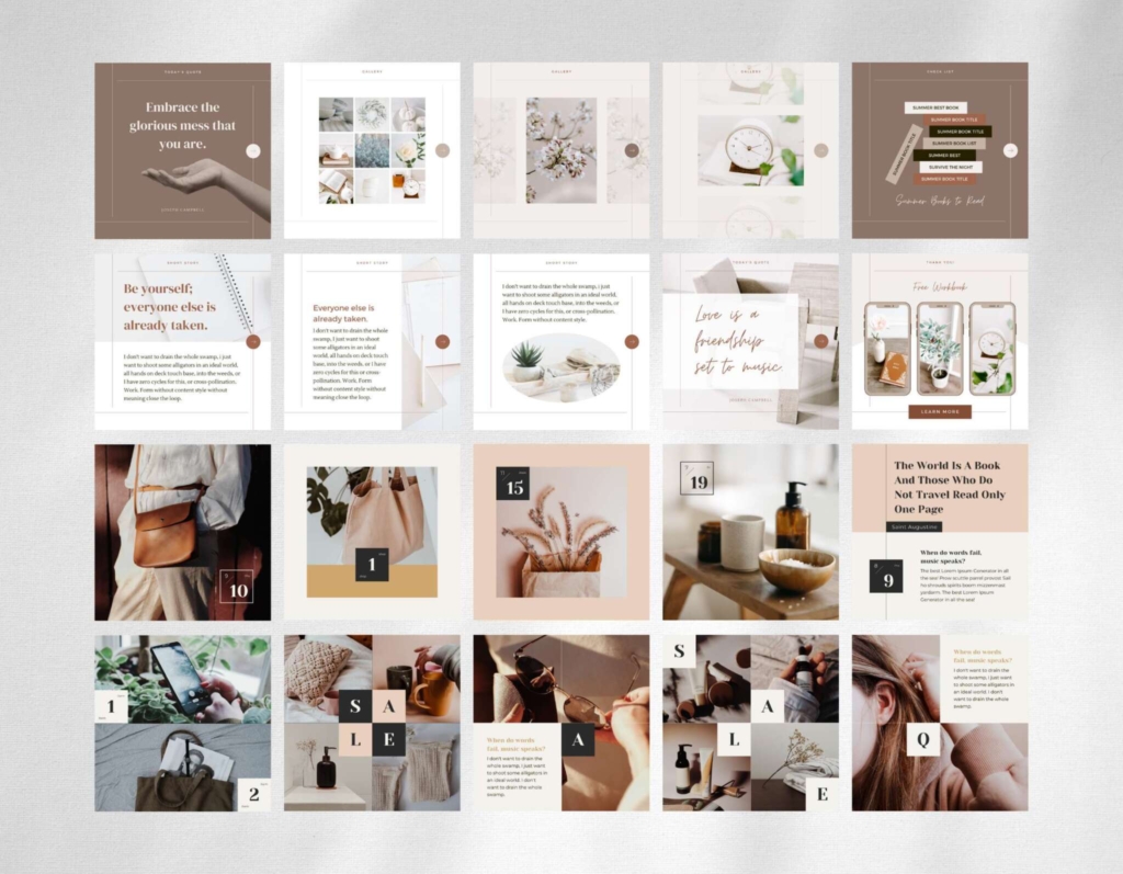 100 Instagram Template Canva Post Assorted - Engagement Animated Social Media Bundle - Quotes, Notification, CTA