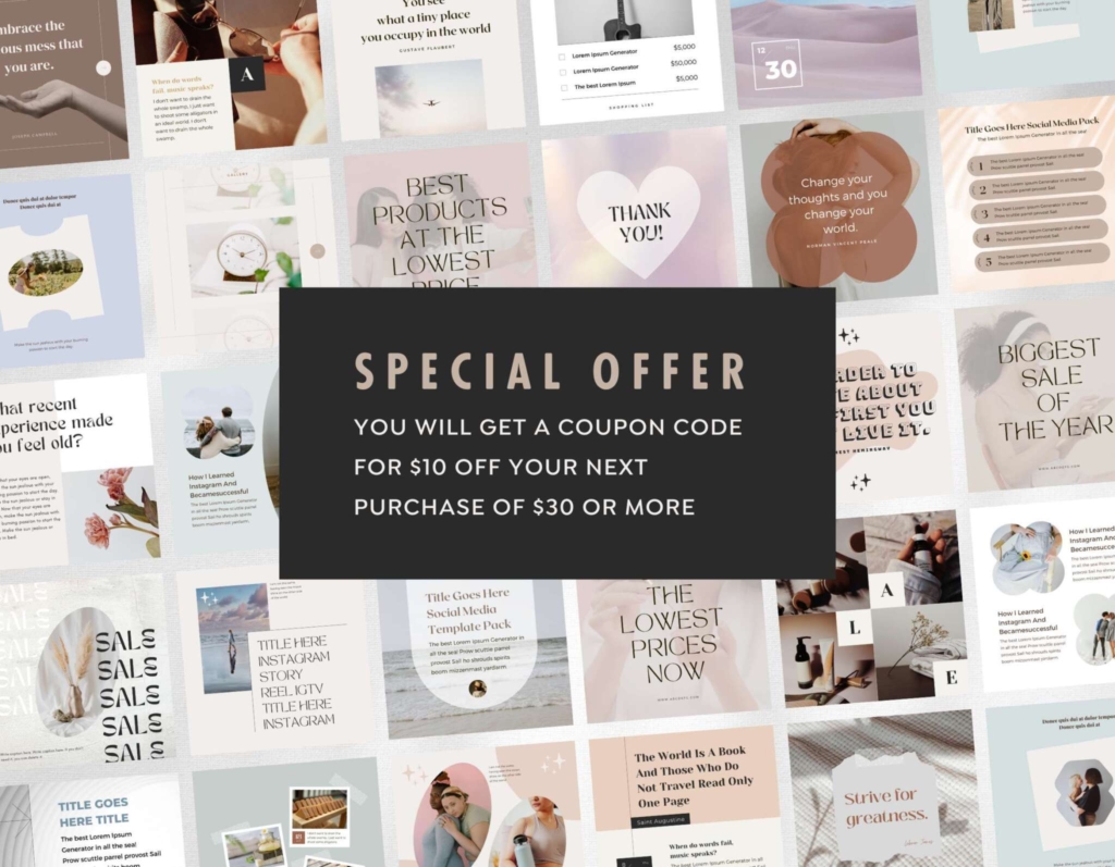 100 Instagram Template Canva Post Assorted - Engagement Animated Social Media Bundle - Quotes, Notification, CTA