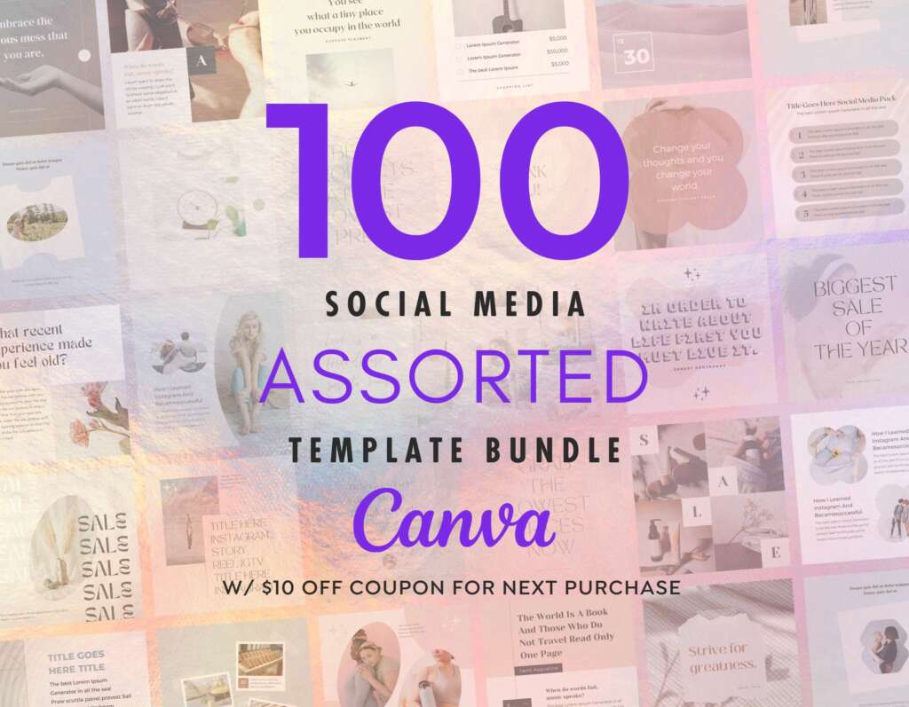 100 Instagram Template Canva Post Assorted - Engagement Animated Social Media Bundle