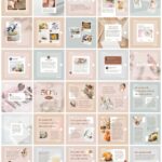 100 Instagram Templates Canva Post Dot- Editable Pink Beige Social Media Branding Post Creator Pack