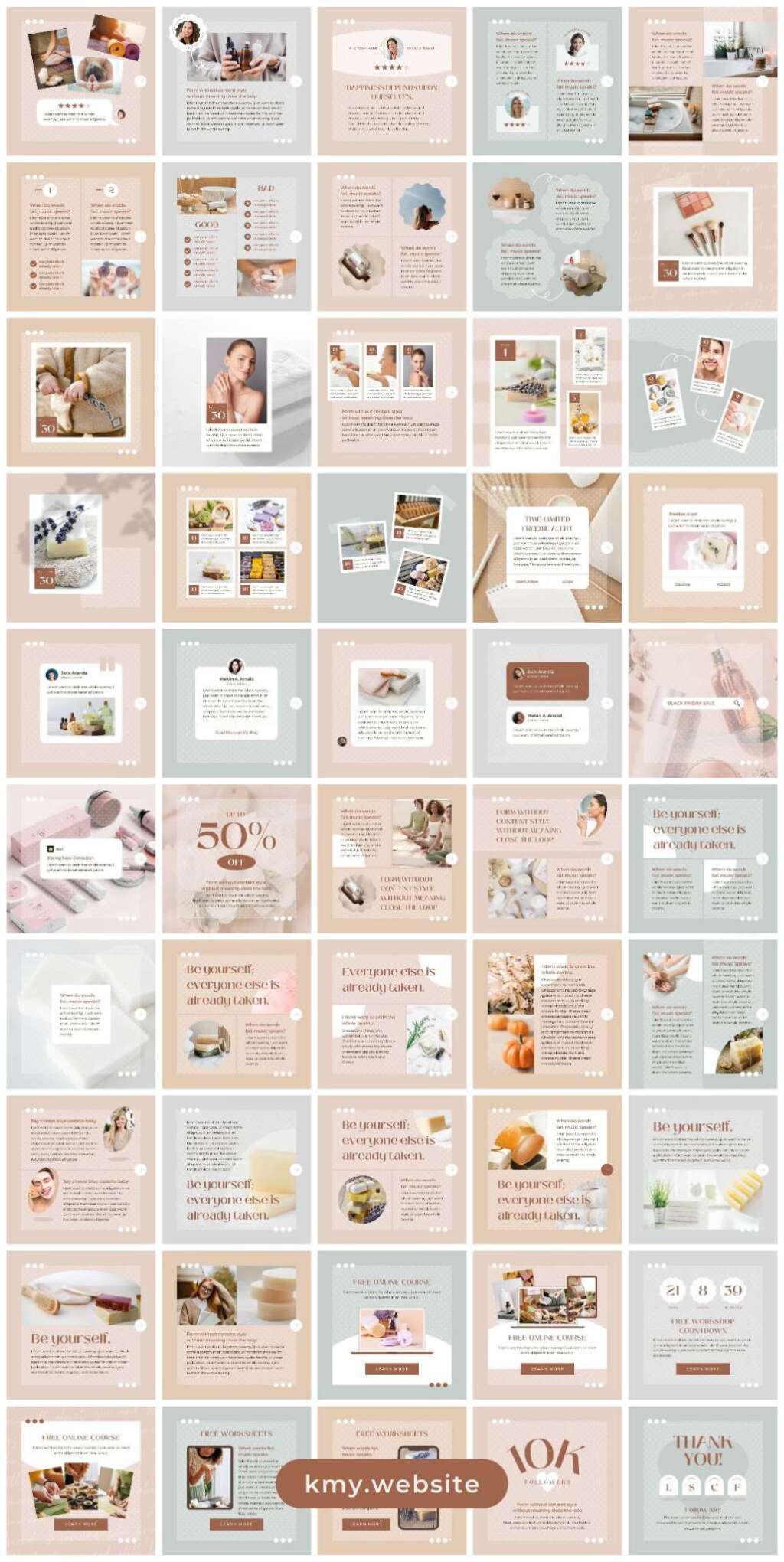 100 Instagram Templates Canva Post Dot- Editable Pink Beige Social ...