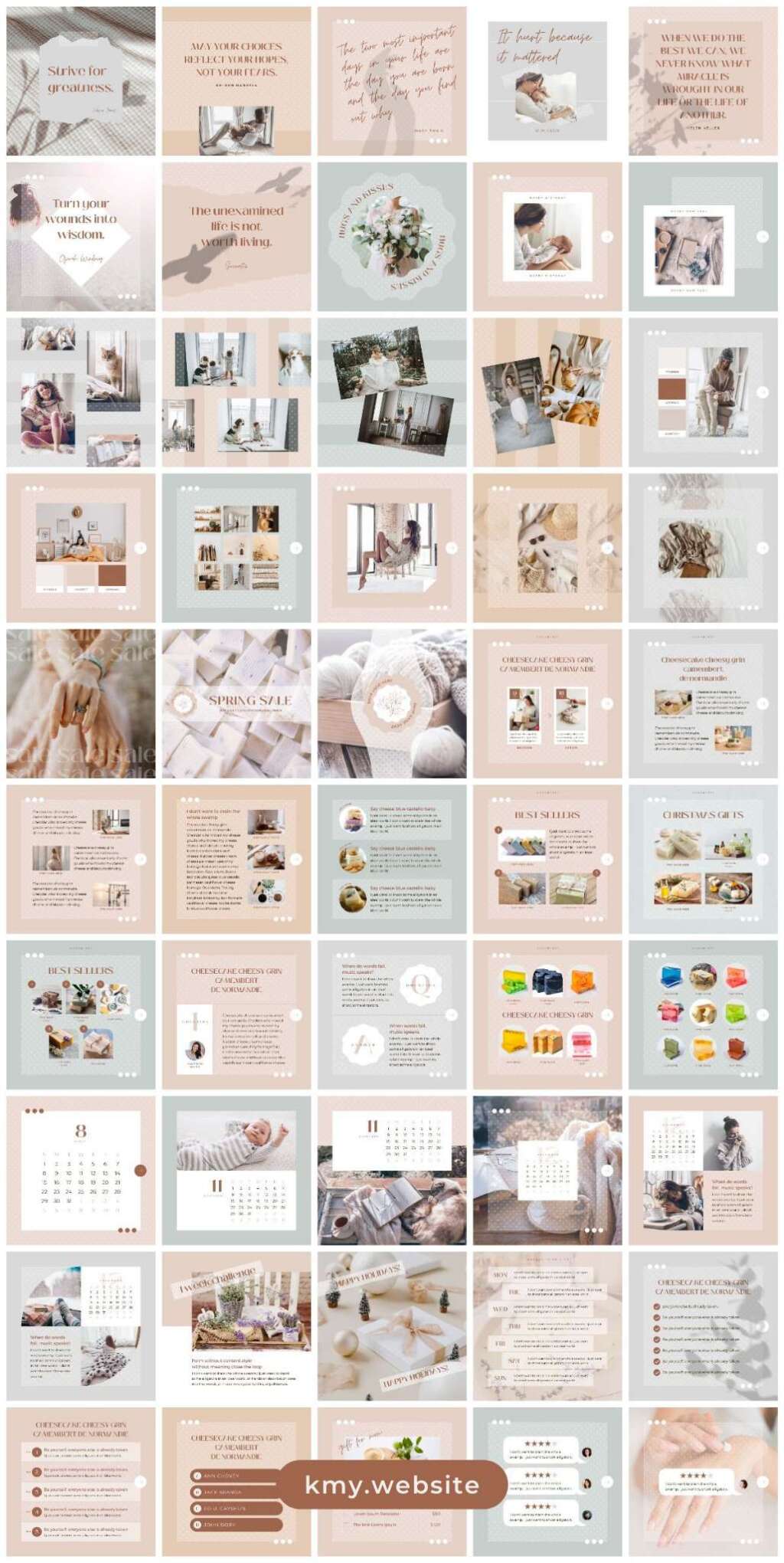 100 Instagram Templates Canva Post Dot- Editable Pink Beige Social ...