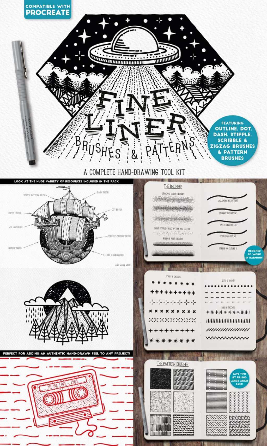 FINE LINER BRUSHES & PATTERNS – PROCREATE
