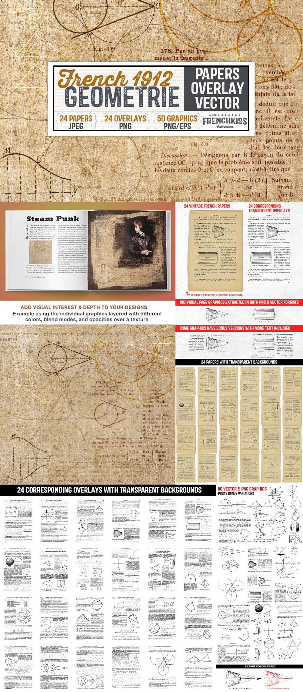 1912 French Geometrie Papers, Overlays & Graphics