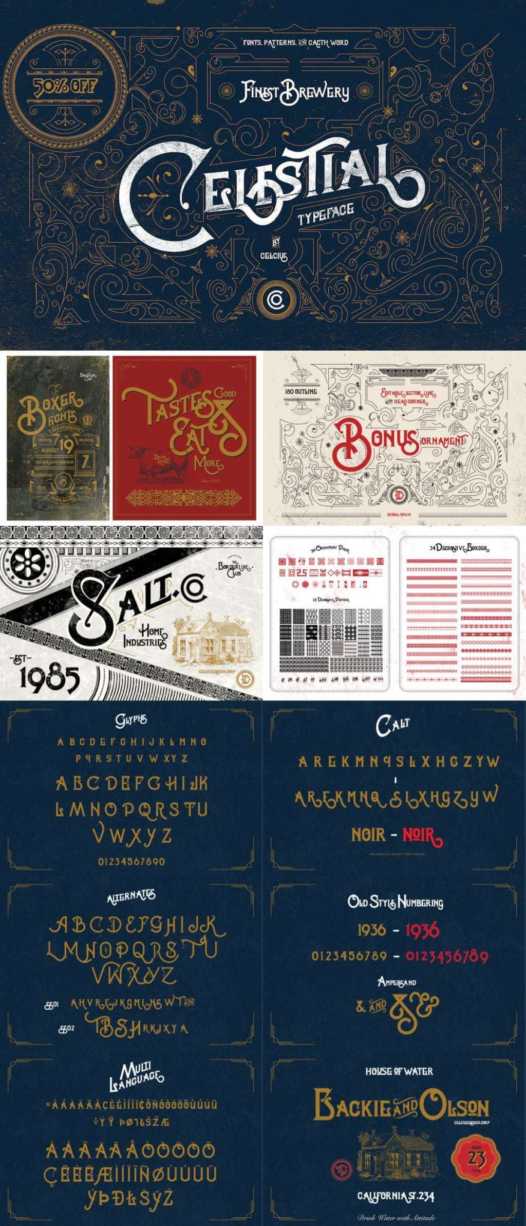 CELESTIAL FONTS & VINTAGE PATTERN