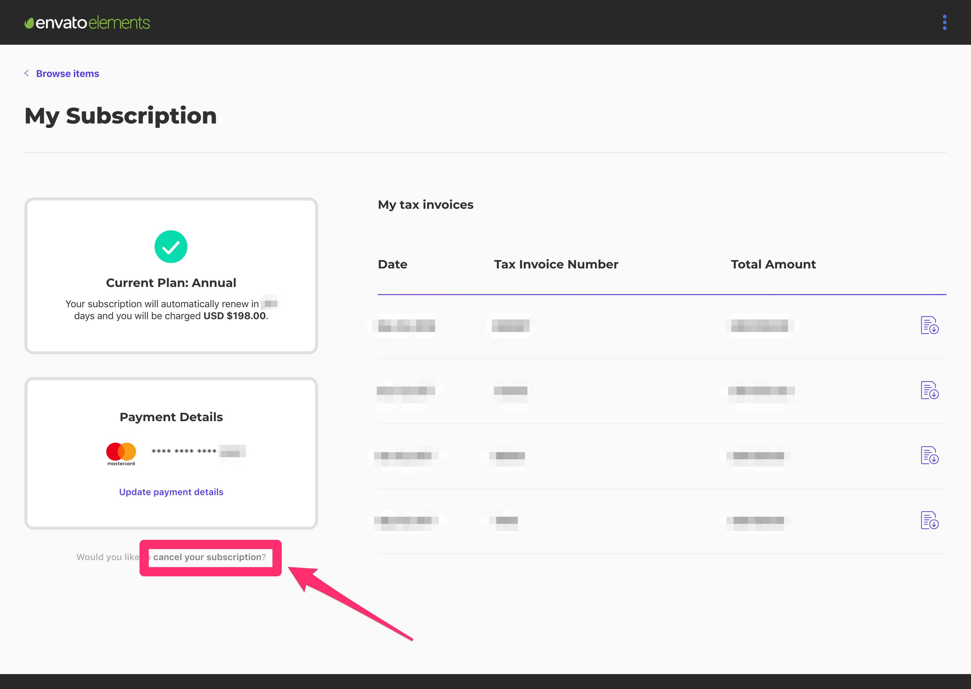 envato elementsキャンセル