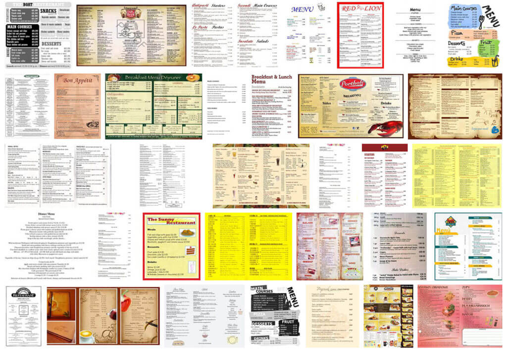 「restaurant」「menu」で画像検索した結果