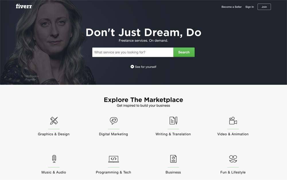 fiverr.comのホーム画面