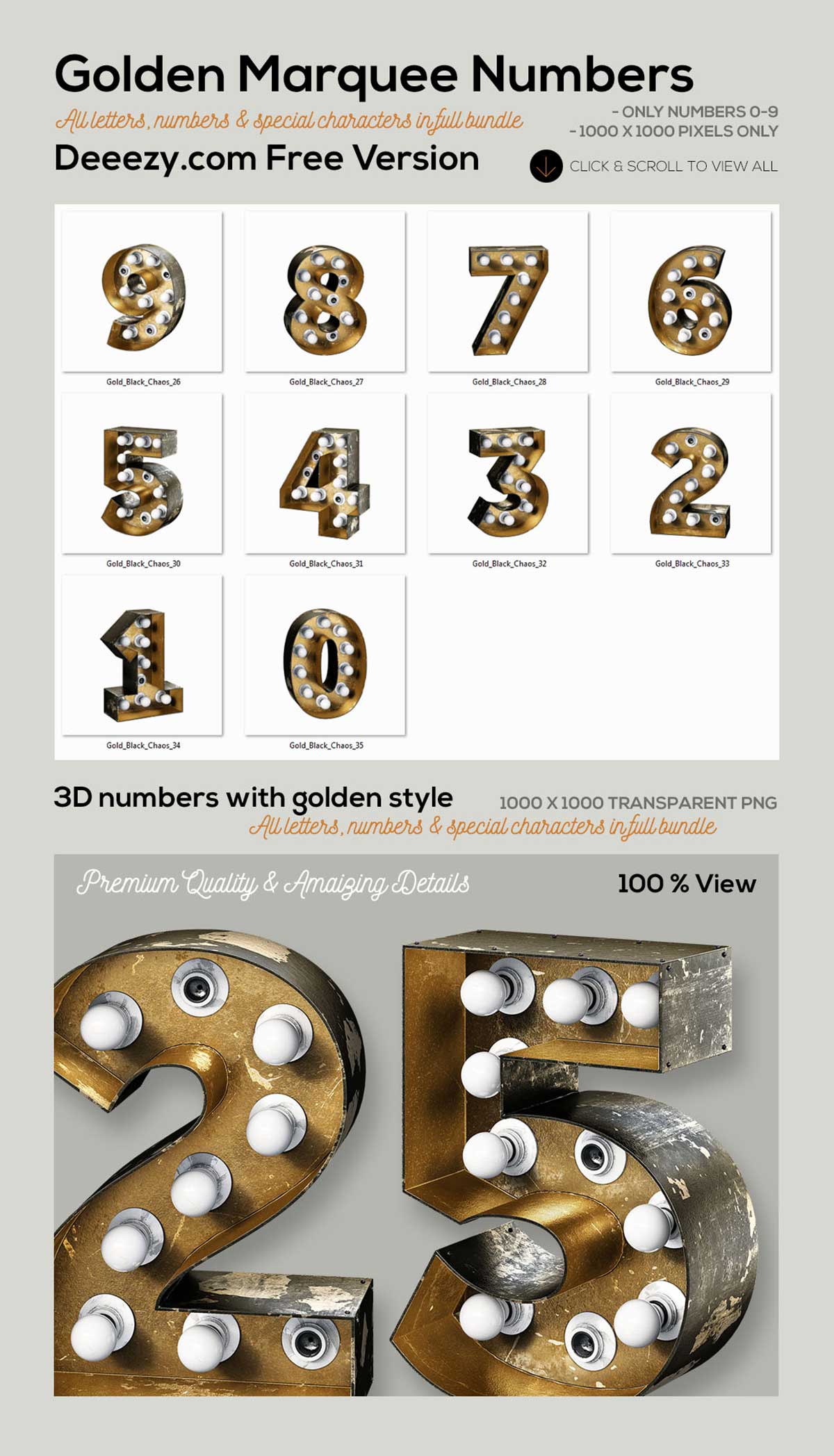 Golden Marquee Light Bulbs Numbers