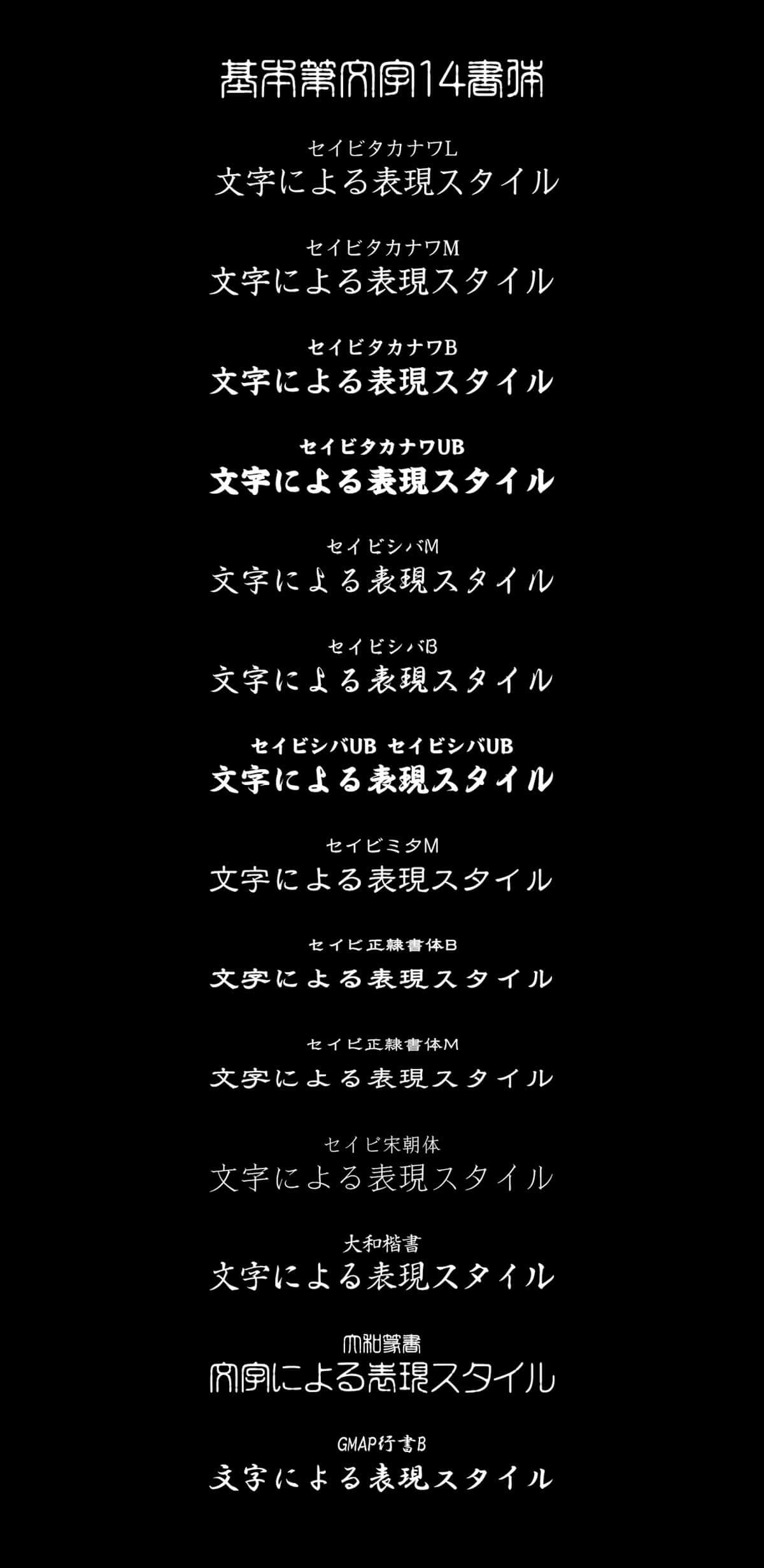 基本筆文字14書体