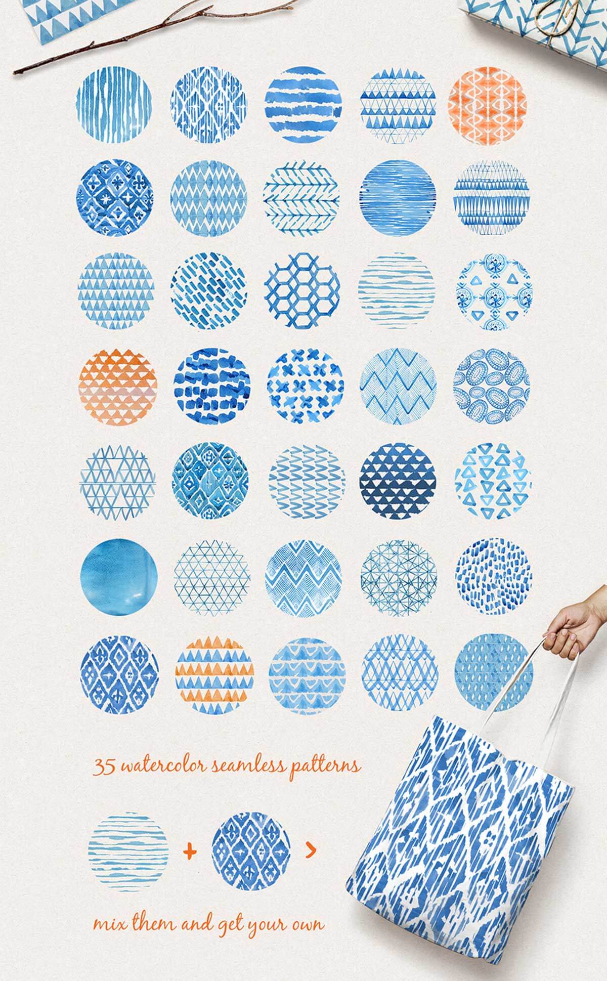 Indigo Watercolour Patterns Pack