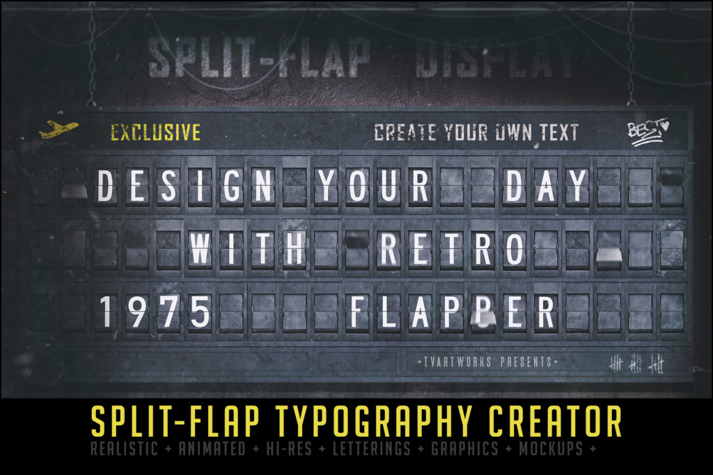 懐かしのテレビ番組風レタリング素材とポスターモックアップ素材:SPLIT-FLAP TYPOGRAPHY CREATOR