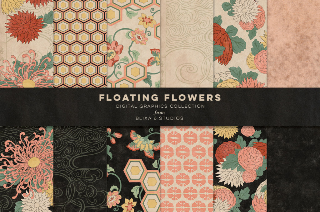 組み合わせ無限大!レトロな和柄のパターン素材:VINTAGE JAPANESE FLOWERS