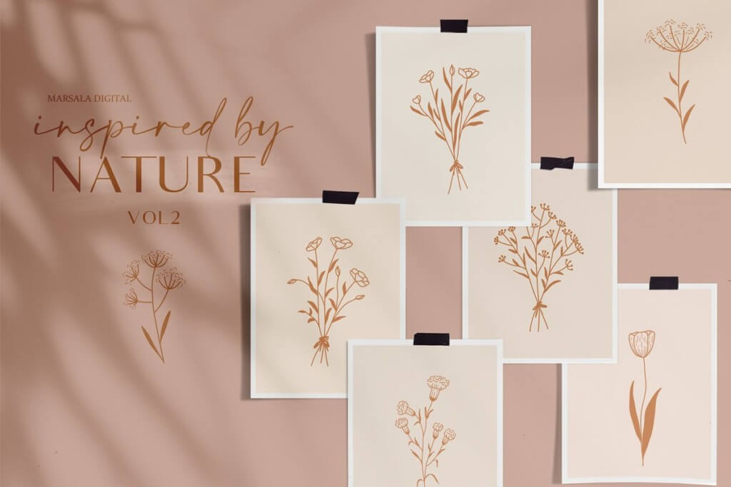 Floral Line Drawings Logo Elements