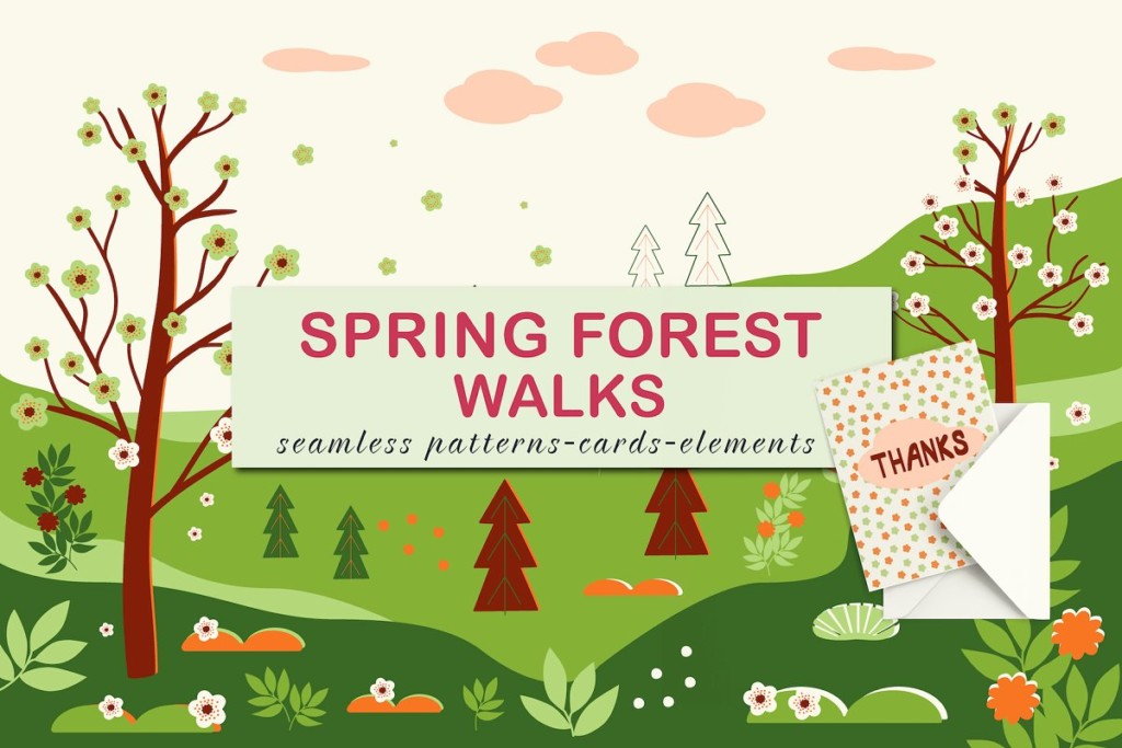 Spring forest walks. Vector design.