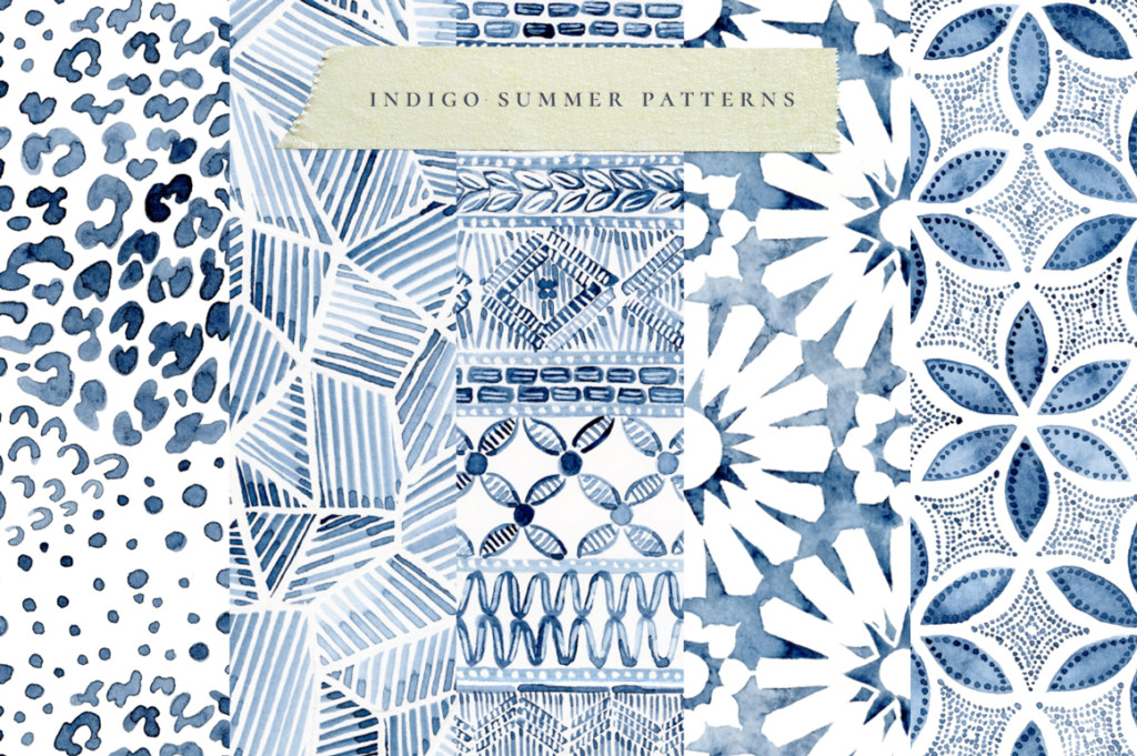 INDIGO SUMMER WATERCOLOR PATTERNS
