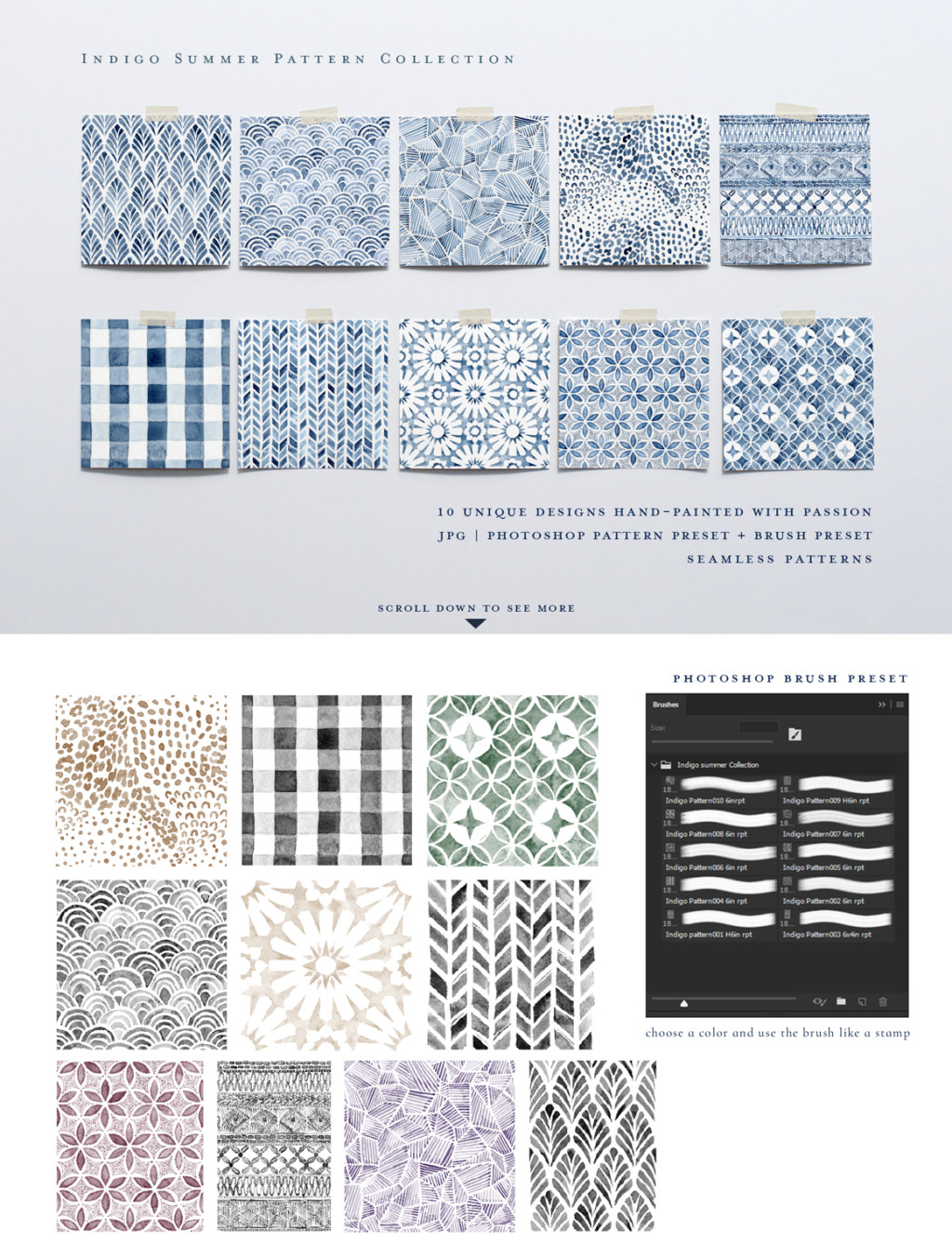 INDIGO SUMMER WATERCOLOR PATTERNS