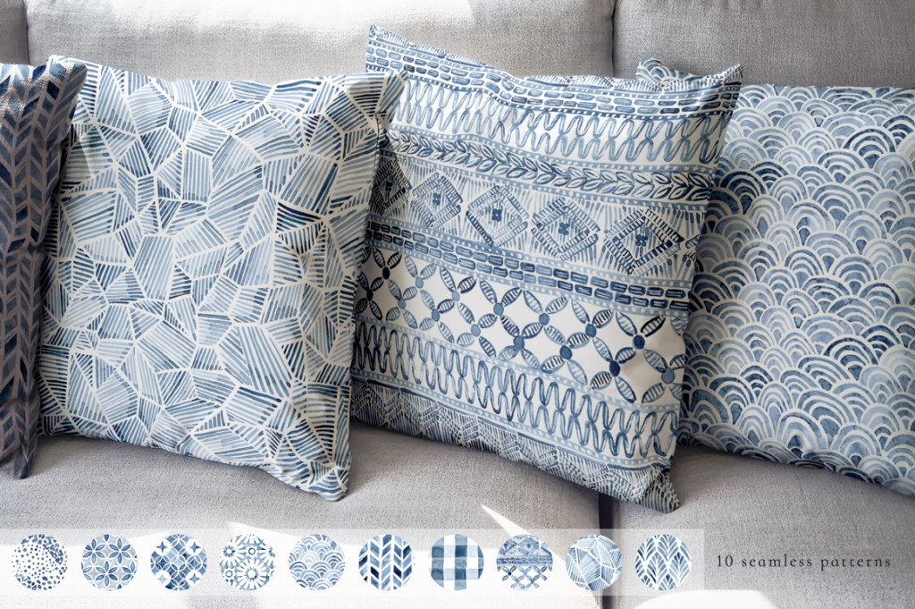 INDIGO SUMMER WATERCOLOR PATTERNS