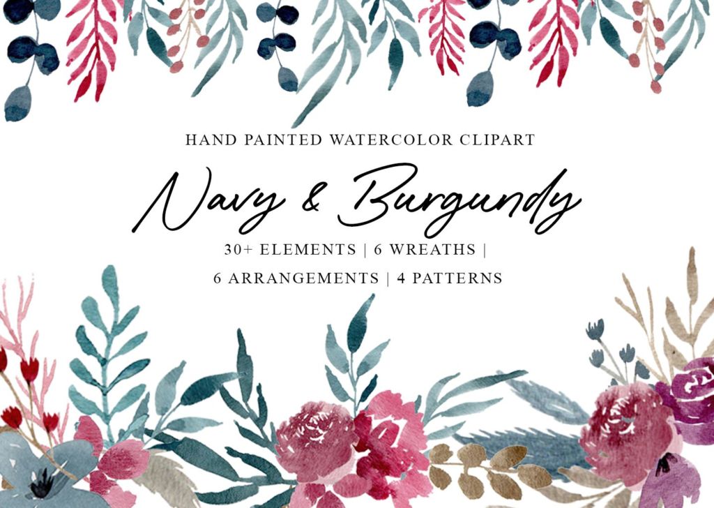 FREE NAVY & BURGUNDY WATERCOLOR GRAPHICS