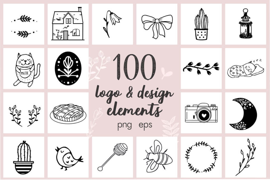 100 Hand Drawn Elements Cozy Little Shop