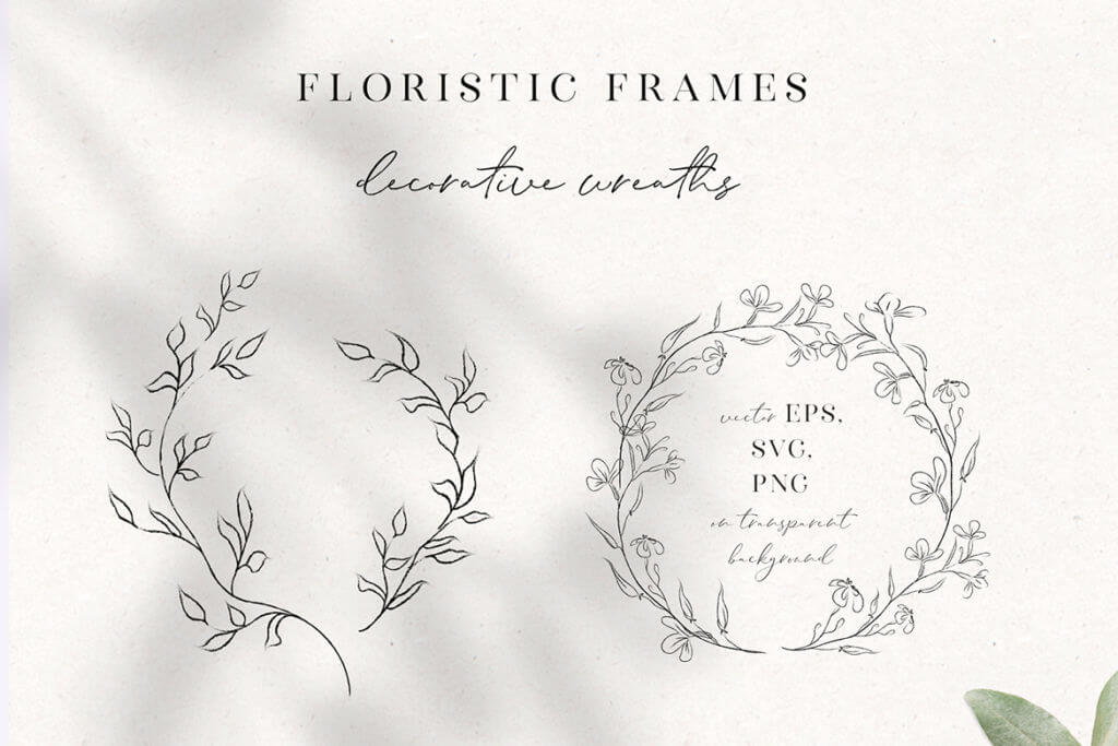 Line Drawing, Floral Wreaths, Sprigs & Wreaths