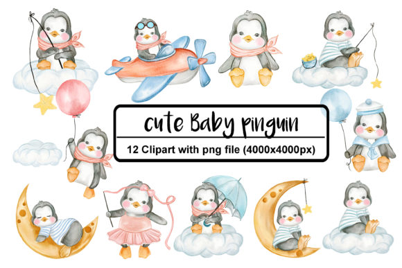 Set of Cute Penguin Watercolor
