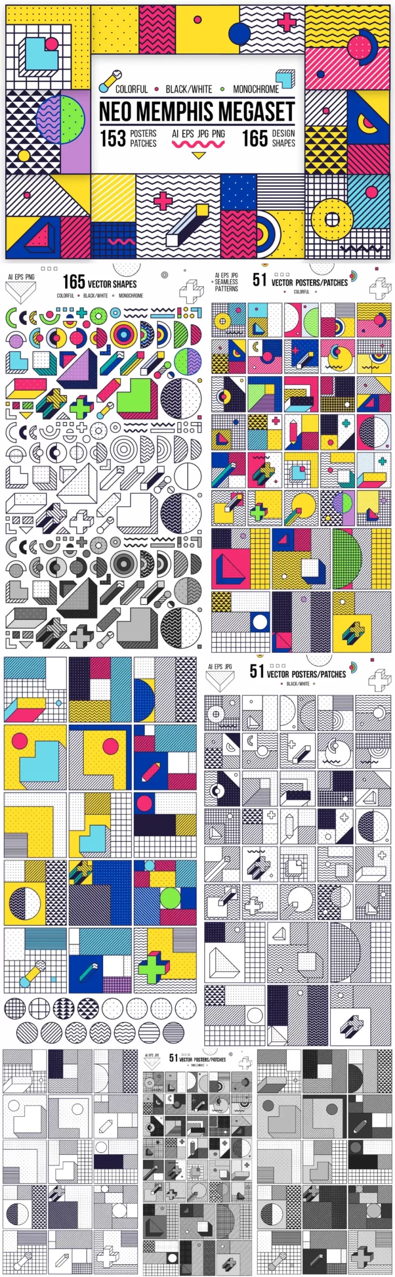 318 Posters & Elements Memphis Set
