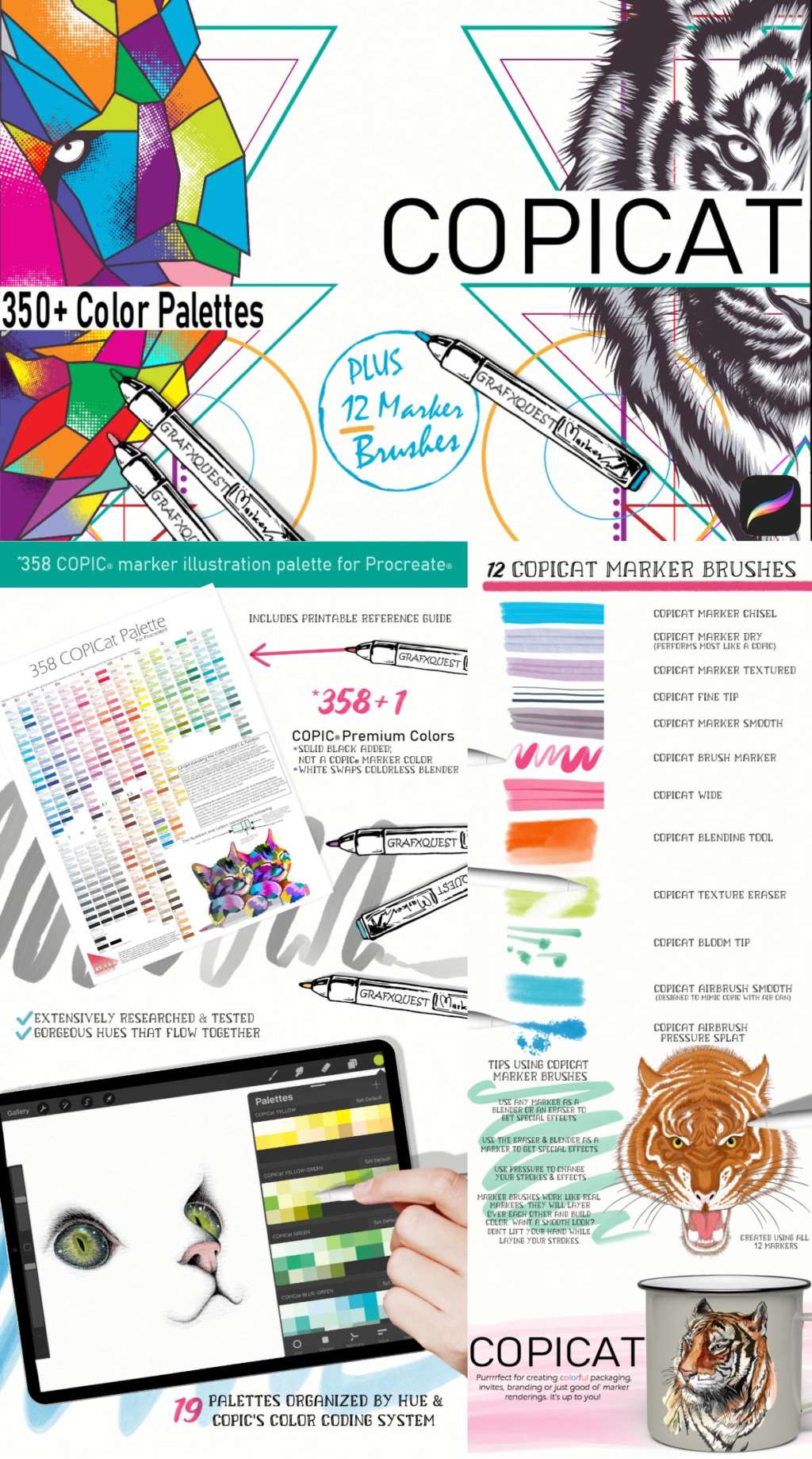 COPICAT PROCREATE COLOR PALETTES & MARKER BRUSHES