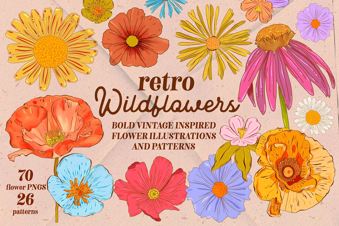 Retro Wildflowers - Bold Flowers
