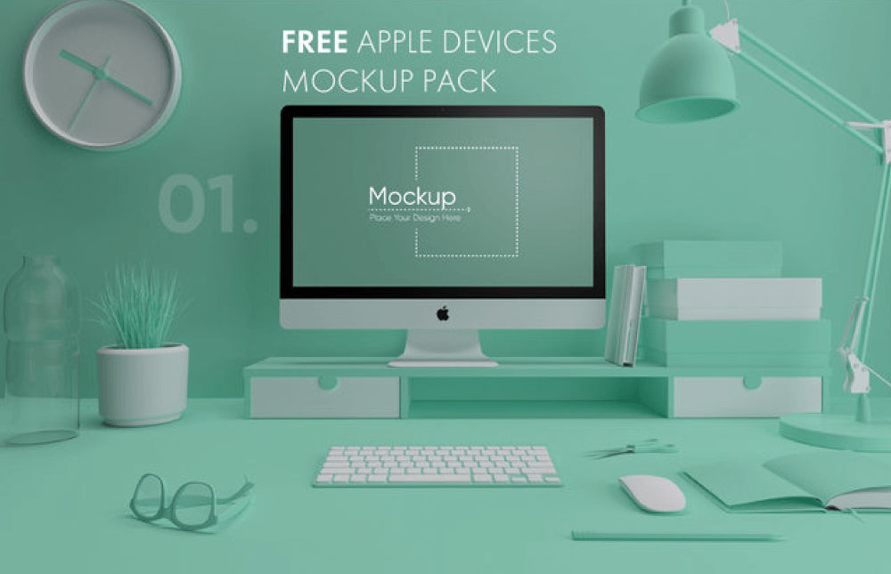 7 Free Colorful Apple Devices Mockup Pack
