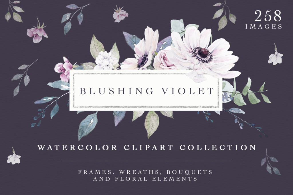 Blushing Violet Watercolor Clipart Collection
