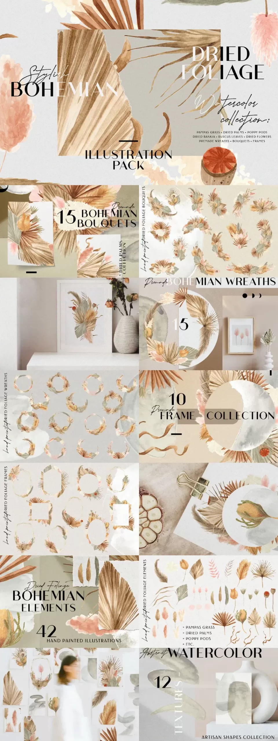 Bohemian Dried Foliage Illustration