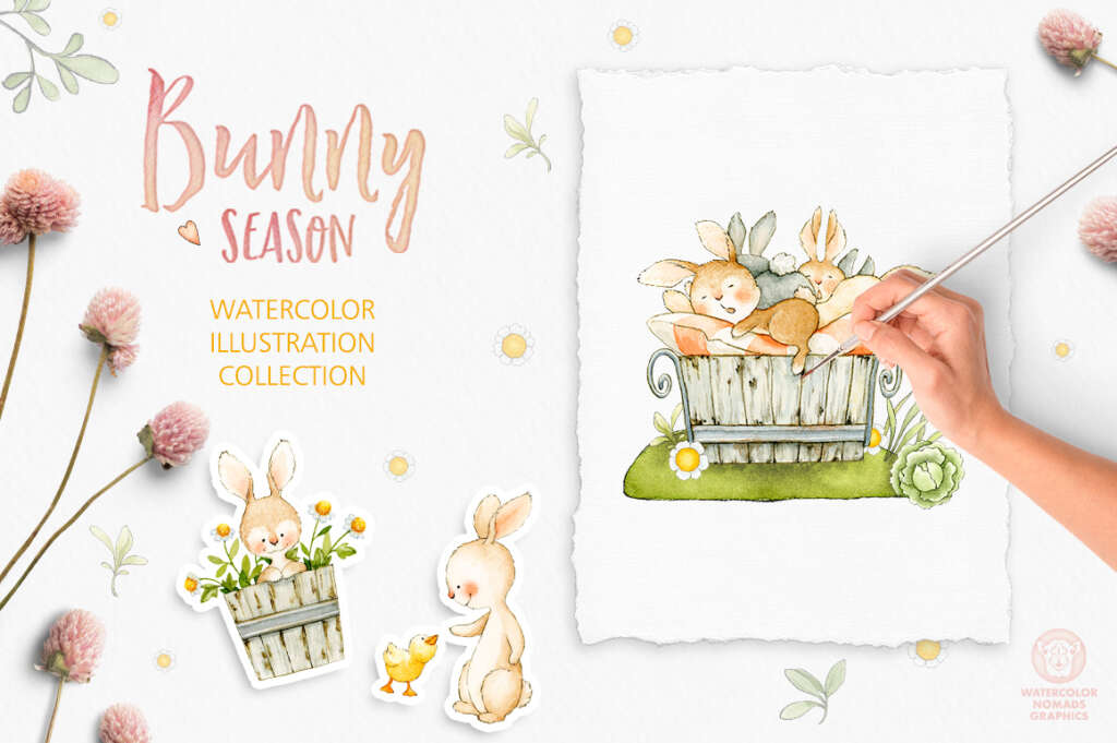 Bunny Season Watercolor Spring Collection
