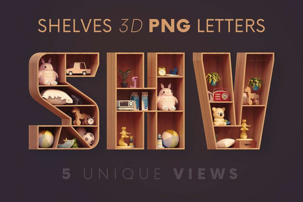 Cabinet Shelves - 3D Lettering
