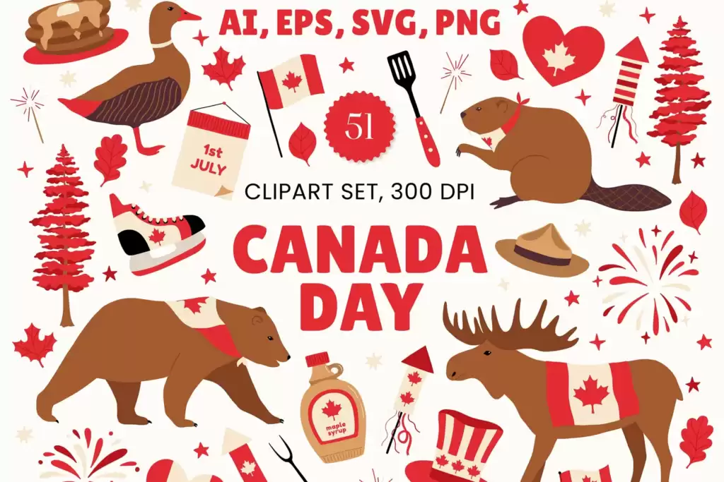 Canada Day Clipart Set - Cute 1 July - SVG PNG Digital Art
