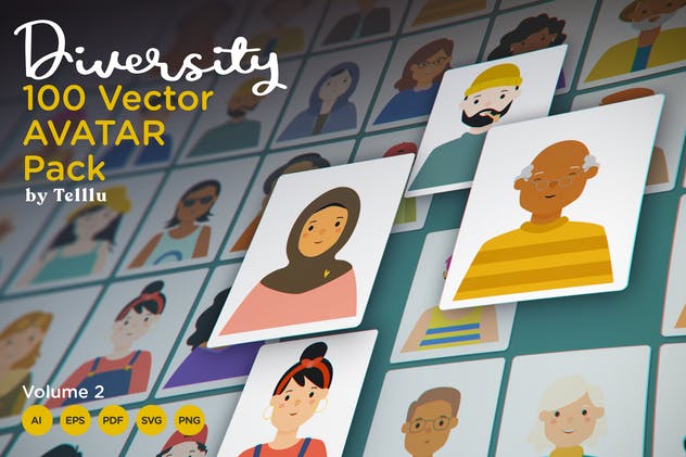 Diversity 100 Vector Avatar Pack v.02