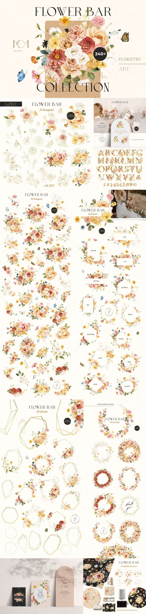 Flower Bar Floral Watercolor Collection