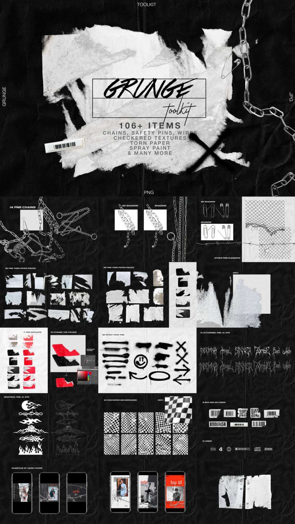 GRUNGE ARTISTIC TOOLKIT TORN PAPER & CHAINS
