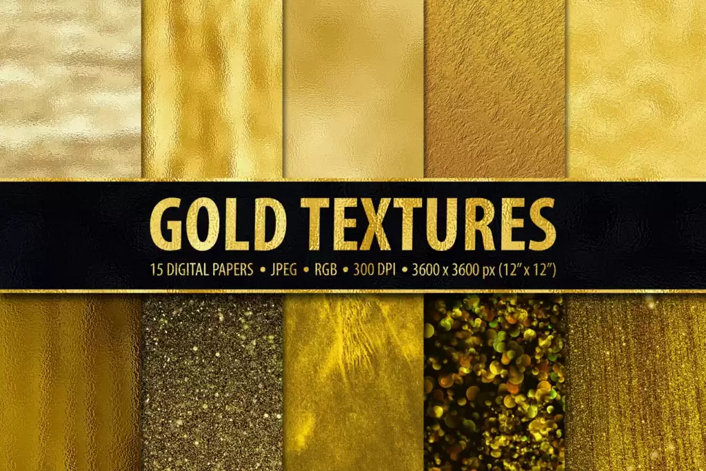 Gold Foil and Glitter Textures - Metallic Digital Papers
