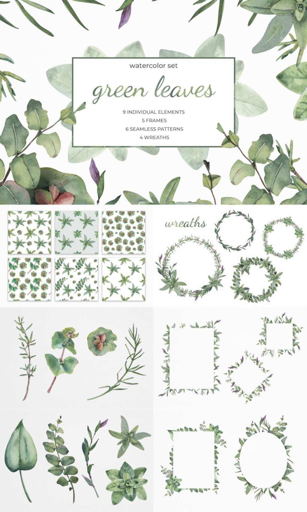 Green Leaves Watercolor Set