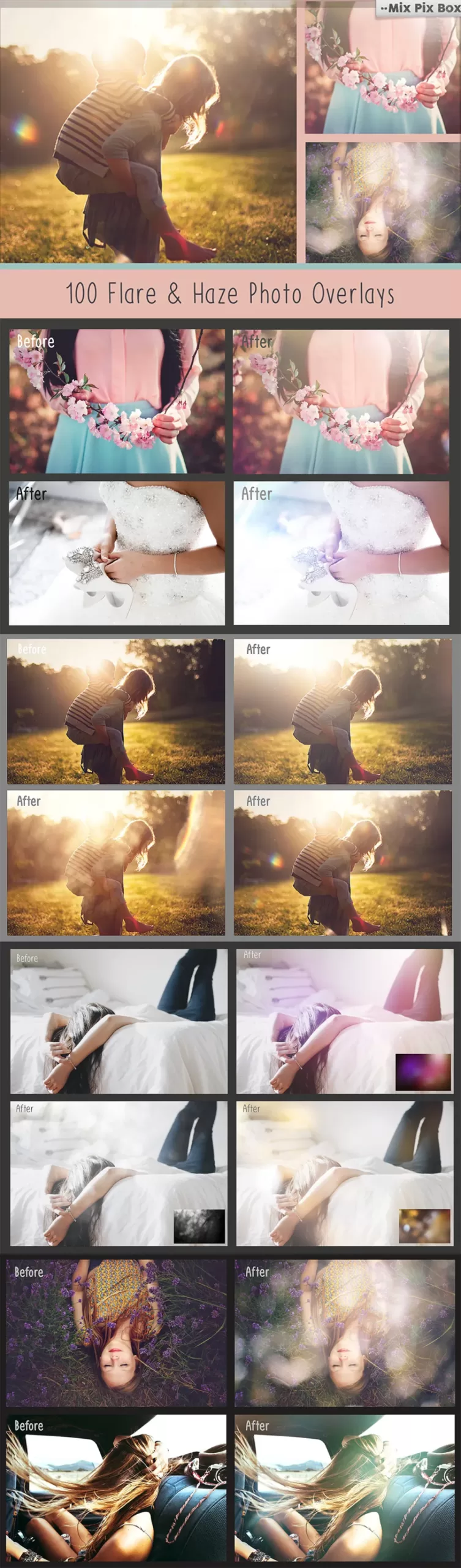 100 Sun Flare Haze Overlays