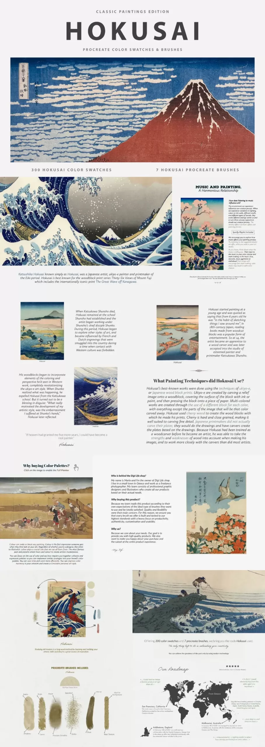 Hokusai Procreate Brushes & Color Swatches