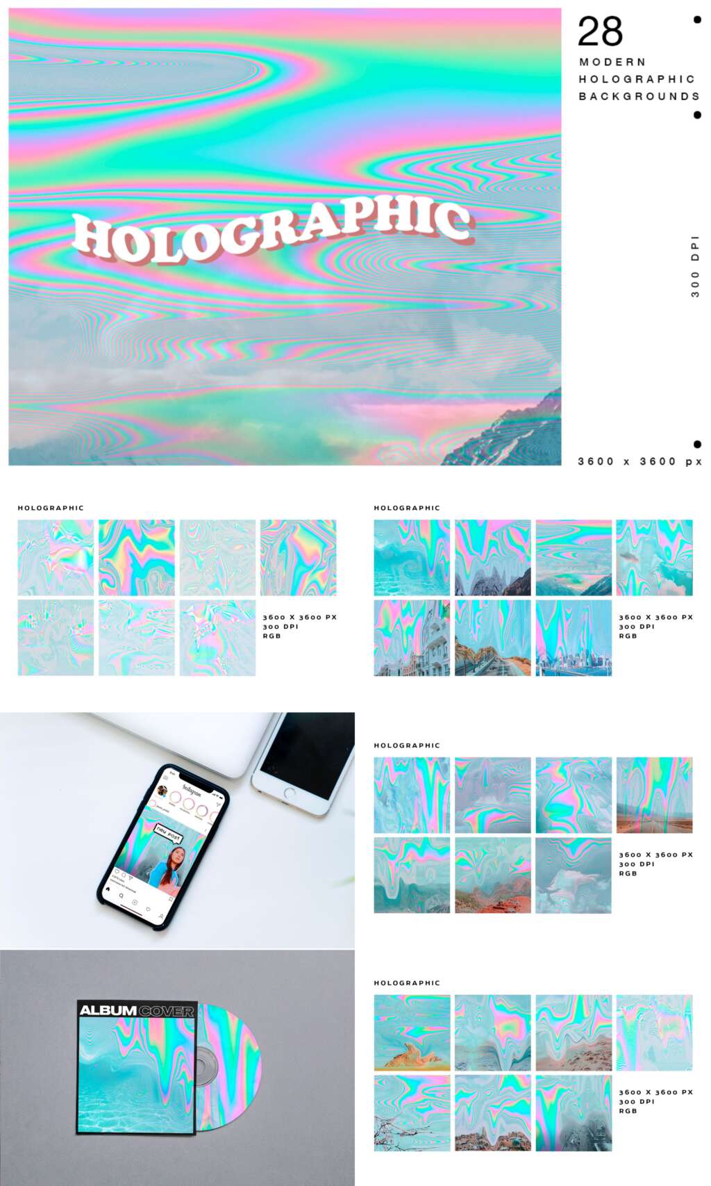Holographic Glitch Abstract Textures
