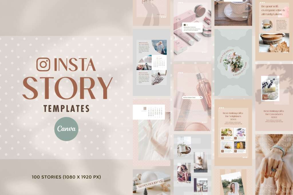 Instagram Story Templates Canva Dot - Editable Pink Beige Social Media Pinterest Branding Animated Creator Pack